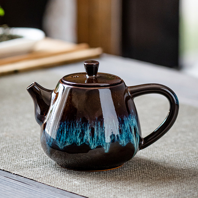 速发窑变茶壶陶瓷单壶功夫茶具大号泡茶壶天目釉拉丝冲茶器西施壶