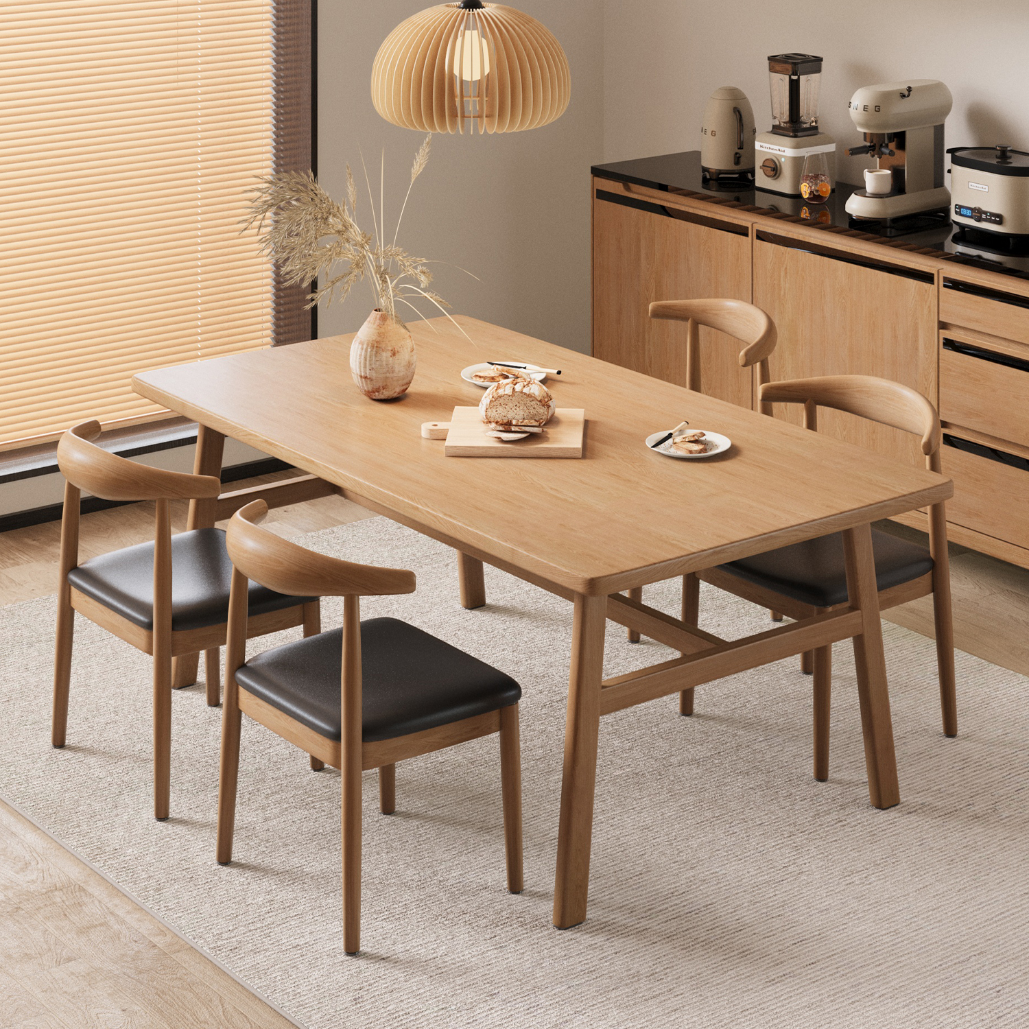 速发餐桌家用小户型轻奢简长约方形吃饭桌子房组桌椅餐合