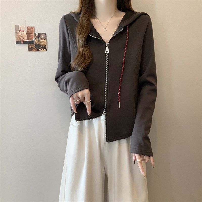 速发大码T抽绳拉链连帽长袖装恤打底衫秋冬收腰别致上衣,女装/女士精品,大码内搭,淘宝优惠券,粉丝福利购,淘宝优惠卷