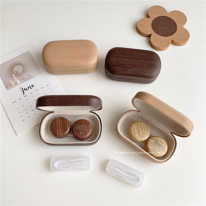 速发复简皮革木纹纯古约盒色防漏收纳美瞳漆面光面伴侣盒
