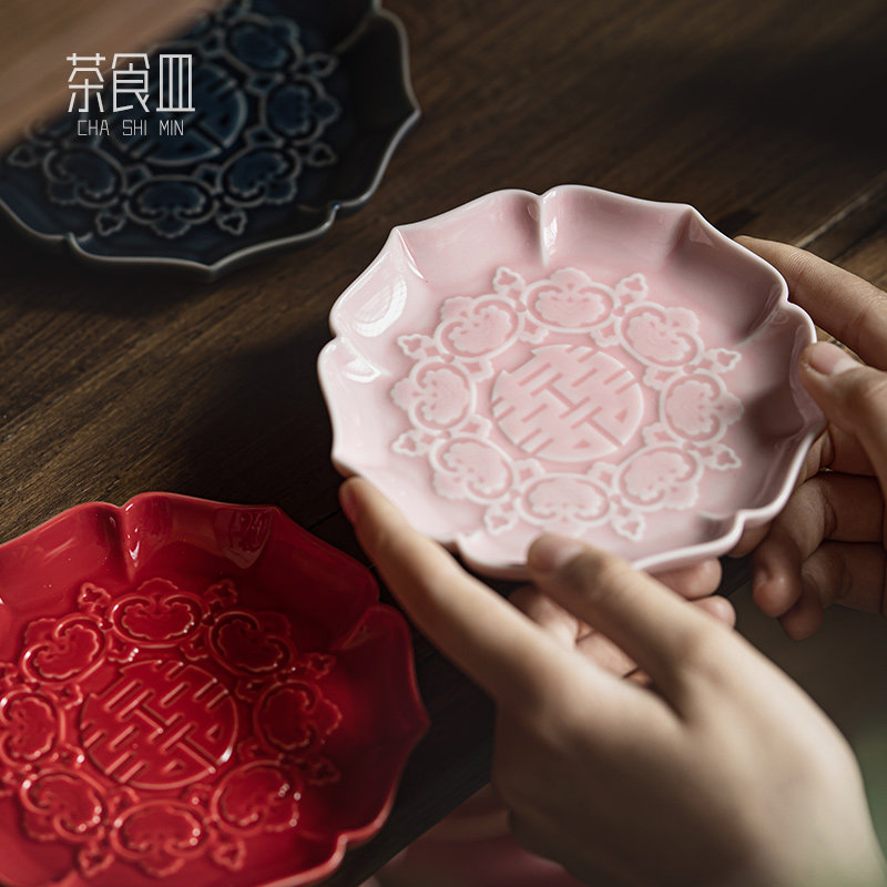 速发中式喜饼盘点心盘订婚甜品台摆盘糕点盘陶瓷茶点盘水果盘家用