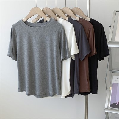 速发莫代服一样垂感圆领螺纹T恤宽松慵懒集舞蹈尔风训服上衣