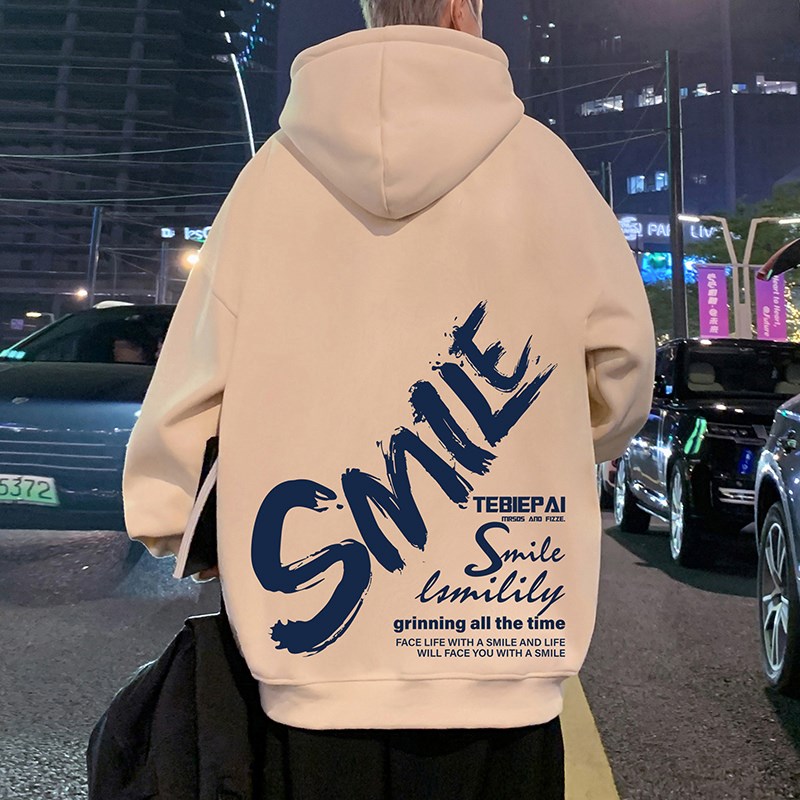 速发加绒保暖宽连松帽卫衣男国冬季新款港风秋潮男生加厚外套帽衫