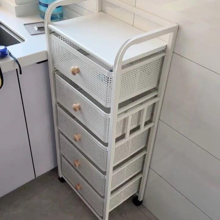 桌面碳钢菜篮子厨房夹缝置物架落地多层抽拉式客厅多功能收纳推车