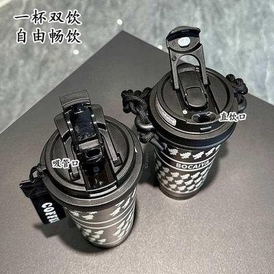 咖啡保温杯高颜值陶瓷内胆女轻奢便携随行大容量新款2024吸管杯子