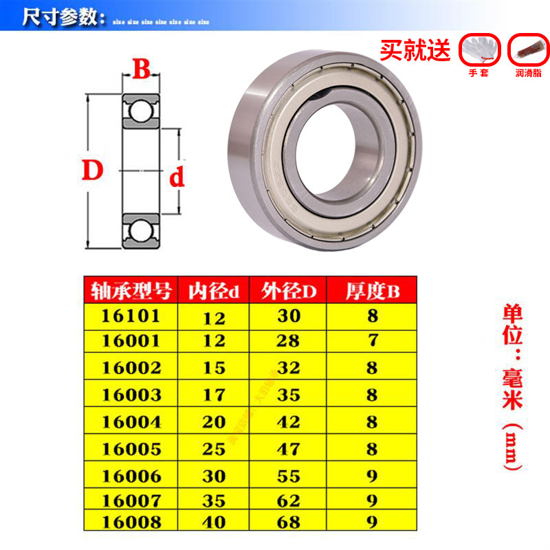 深沟球轴承16100 16001 16002u 16003 16004 16005 16006 16009 Z