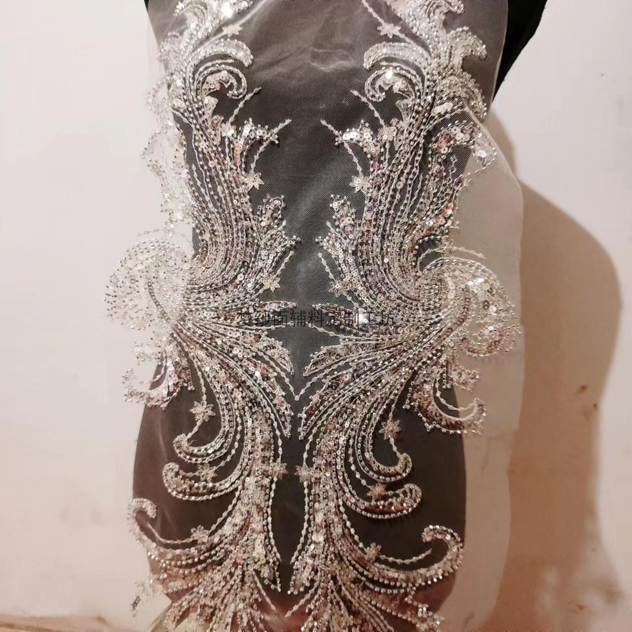 银色珠子亮片绣重工刺绣布贴 新娘婚纱礼服服装辅料 新品 精致D