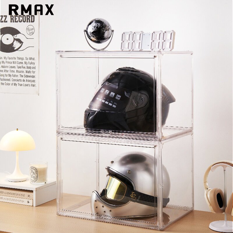 RMAX头盔收纳盒透明放置柜摩托车帽子展示盒机车装备大容量防尘架图片