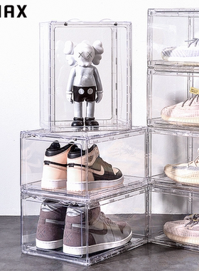 RMAX亚克力全透明鞋盒球鞋收纳盒塑料鞋柜子磁吸正开宿舍展示鞋墙