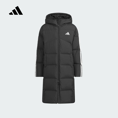 adidas阿迪达斯大童三条纹长款鸭绒羽绒服2025冬装连帽外套KB5095