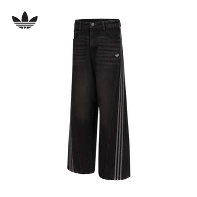 阿迪达斯2025春新款新年牛仔阔腿运动扭扭裤宽松长裤JX6865