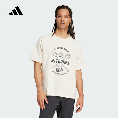 adidas阿迪达斯露营半袖2025夏男TERREX户外风棉质短袖T恤 JI8317