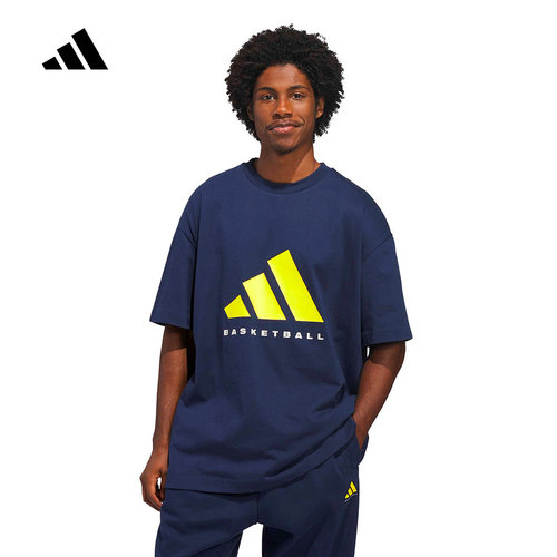 adidas阿迪达斯棉质篮球宽大半截袖2026春男女同款短袖T恤 KB7559