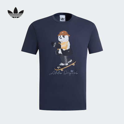 adidas阿迪达斯三叶草棉质卡通熊猫半袖2025秋男女短袖T恤 IB7069