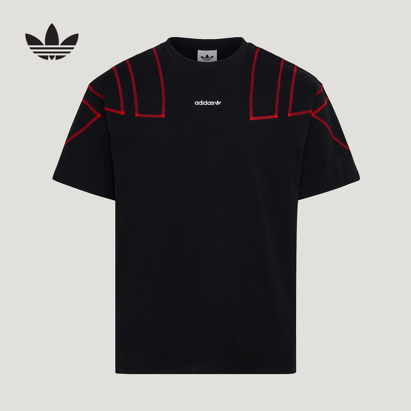 adidas阿迪达斯三叶草撞色线条棉质半截袖2026夏男短袖T恤 KG6326 - 实物图