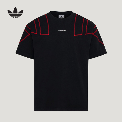 adidas阿迪达斯三叶草撞色线条棉质半截袖2026夏男短袖T恤 KG6326