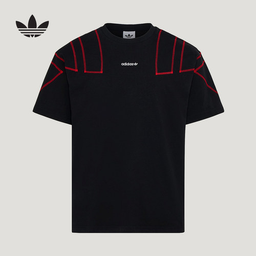 adidas阿迪达斯三叶草撞色线条棉质半截袖2026夏男短袖T恤 KG6326