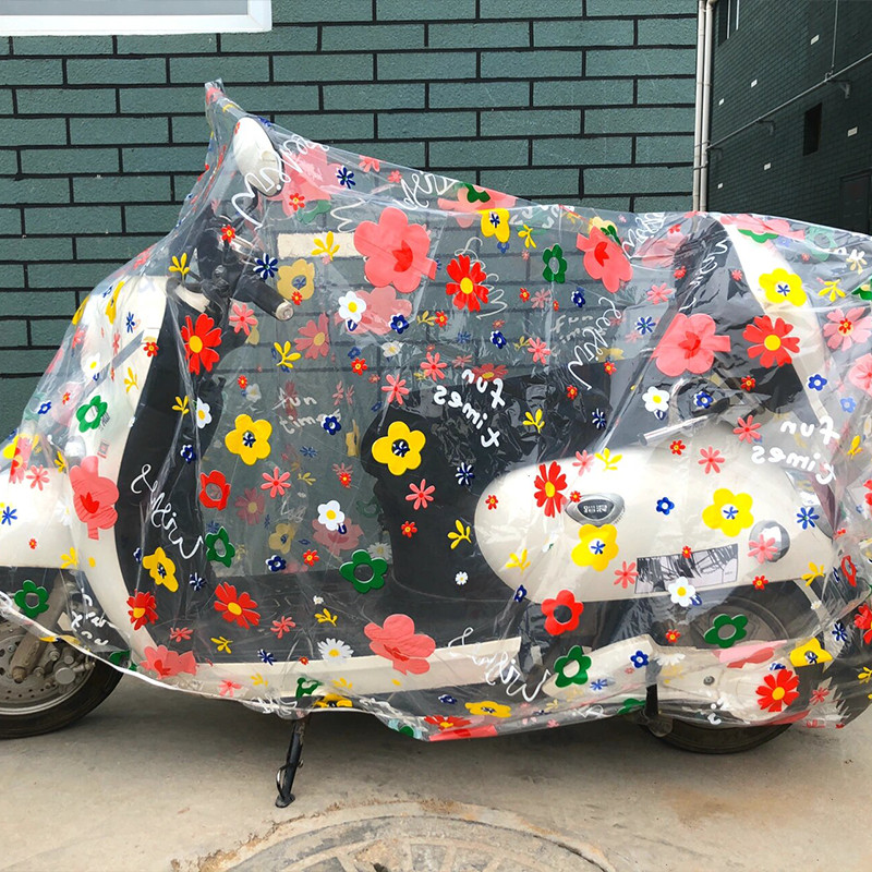 太阳花电动车加厚防雨罩高清透明防晒防尘车衣电瓶车通用大号磨砂