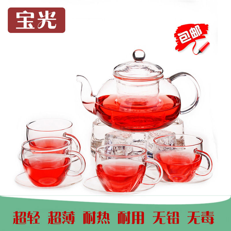 包邮耐热玻璃茶具整套 水果 花草 功夫 加厚 花茶壶+温茶底座套装