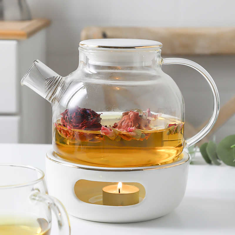 日式加厚耐热玻璃花茶壶套装蜡烛加热陶瓷温茶座水果茶壶电陶炉
