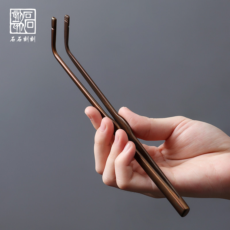 家用纯铜茶夹壶叉壶盖夹铜壶夹茶镊子铜茶夹子茶具配件茶道六君子