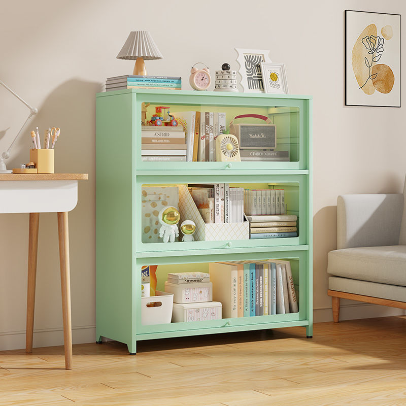钢制翻盖书柜玻璃门收纳储物柜儿童书架书房家用落地彩色置物柜