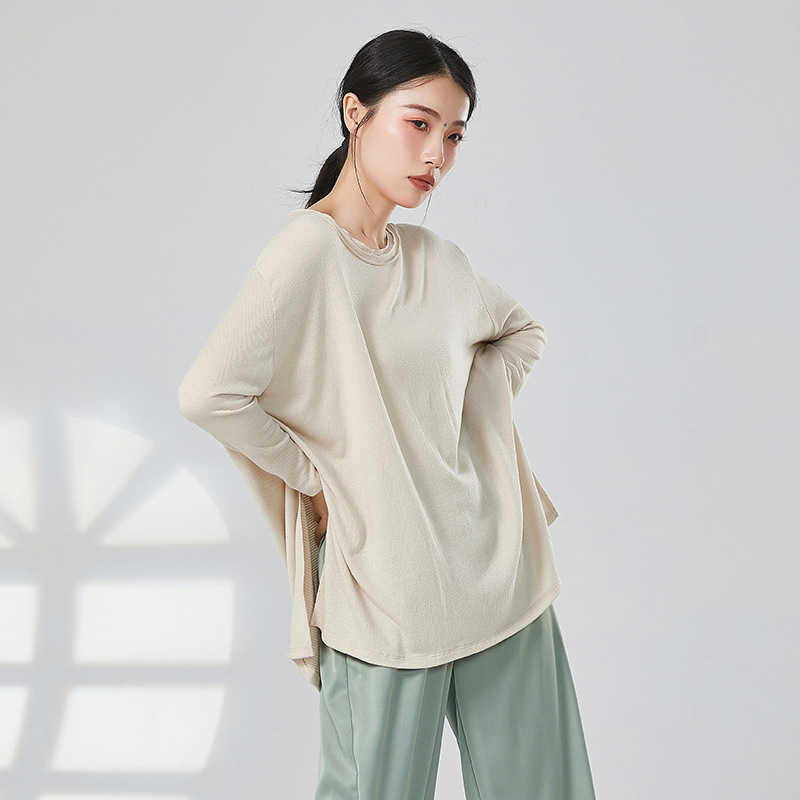 宽松纯色圆领民族古典现代舞蹈形体训练功服装男女长袖慵懒蝙蝠衫