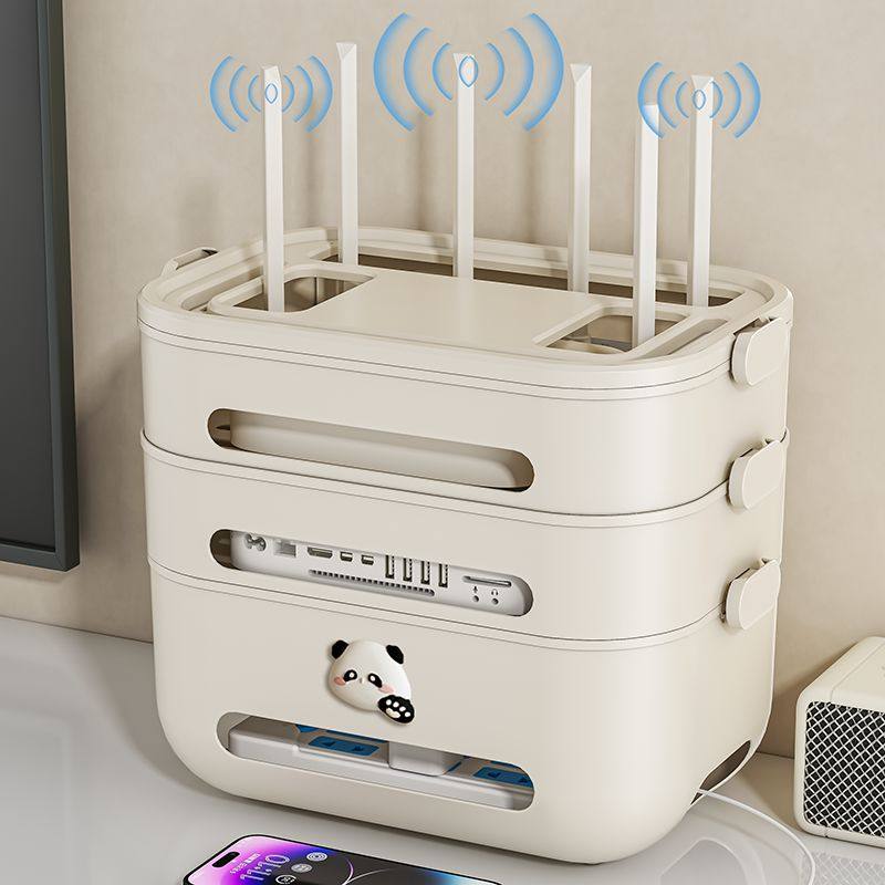 wifi路由器收纳盒子放置架电视机顶盒隐藏置物架插座电线整理神器