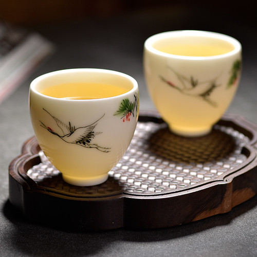 素土 羊脂玉白瓷彩绘主人杯单杯功夫茶杯纯手工陶瓷单个茗杯子