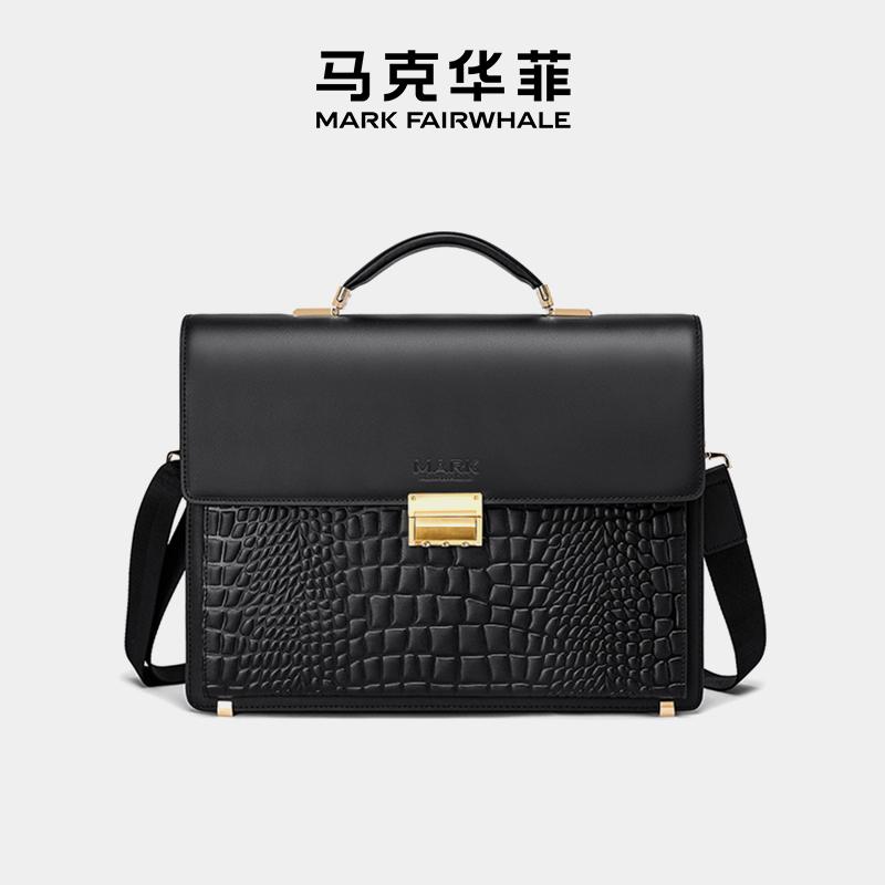 Mark Fairwhale/马克华菲高级通勤头层牛皮公文包商务电脑手提包