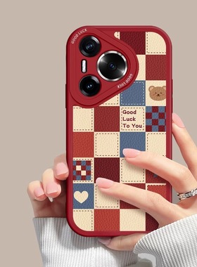 适用华为Pura80pro手机壳格子小熊p70蛇年新年款女P30高级P60Pro软P20套ArtP50E简约可爱卡通魅特全包防摔40