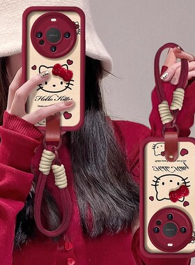 蝴蝶结KT猫适用华为mate80pro手机壳红色mate60保护套pura70pro+带挂绳mt50新年款m40e防摔全包p30本命年女神