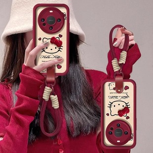 蝴蝶结KT猫适用华为mate80pro手机壳红色mate60保护套pura70pro m40e防摔全包p30本命年女神 带挂绳mt50新年款
