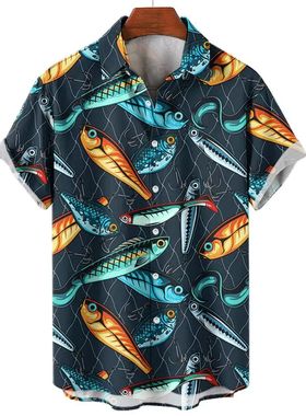 3D digital printed loose fitting shirt3D数码印花宽松纽扣衬衫