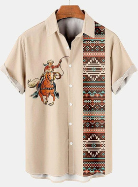 3D digital printed lapel beach shirt3D数码印花沙滩宽松衬衫男