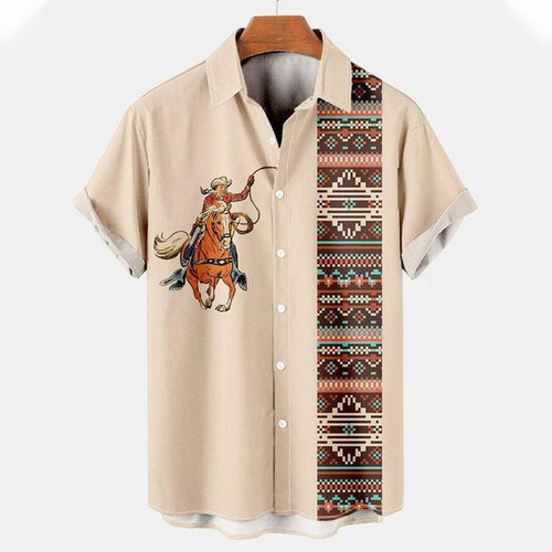3D digital printed lapel beach shirt3D数码印花沙滩宽松衬衫男