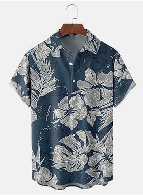 3D digital printed beach loose shirt3D数码印花沙滩宽松衬衫男