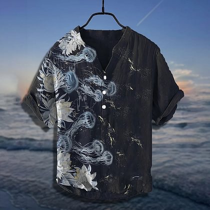 3D印花三粒扣短袖衬衫3D printed thre buton short sleved shirt - 实物图