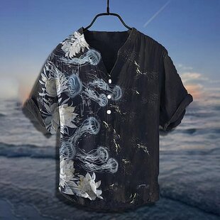 3D印花三粒扣短袖衬衫3D printed thre buton short sleved shirt