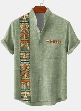 shirt印花短袖宽松上衣休闲衬衣男衬衫男装衣服