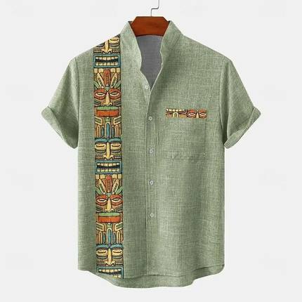 3D印花短袖宽松男士上衣休闲衬衣衬衫男装衣服shirt
