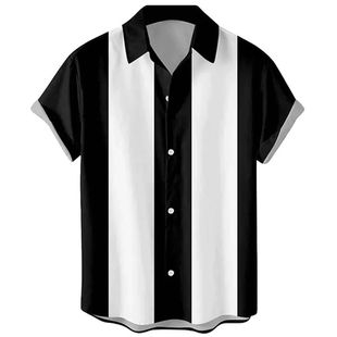 3D digital printed striped casual shirt 3D数码印花条纹衬衫男