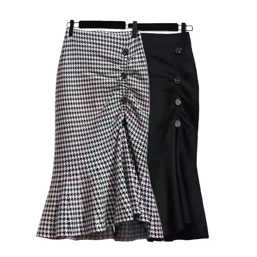 Checkered hip opening fishtail skirt休闲格子包臀开叉鱼尾裙女