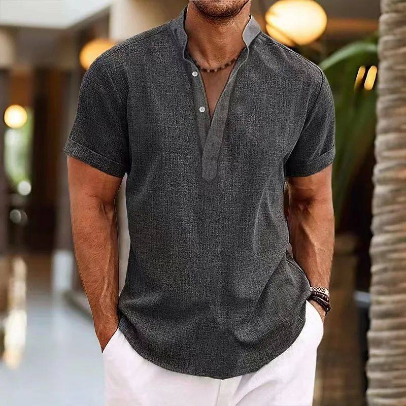 Casual stand up collar short sleeved top男士休闲立领短袖上衣