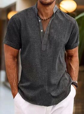 Casual stand up collar short sleeved top男士休闲立领短袖上衣