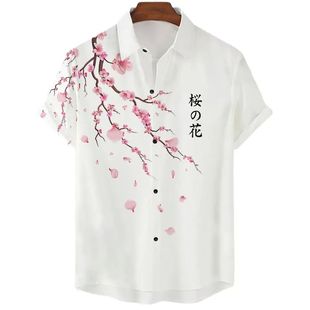 loose 宽松短衬衫 printed 休闲3D印花男装 men shirt short