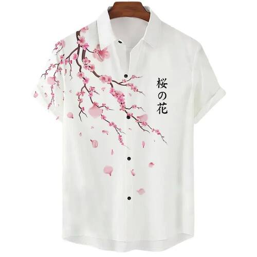 3D printed men's loose short shirt  休闲3D印花男装宽松短衬衫