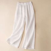 color leg elastic Solid waist wide pants纯色松紧腰休闲阔腿裤