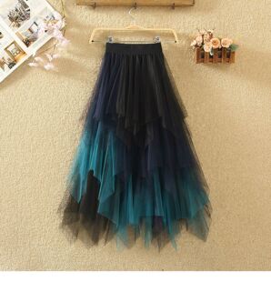 High waisted casual gradient mesh skirt 高腰休闲渐变色网纱裙