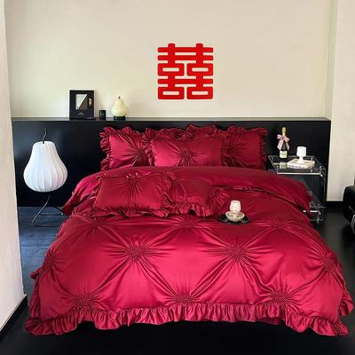 法式浪漫酒红65078399新结婚床上色用品四件套全婚庆喜被100S棉女